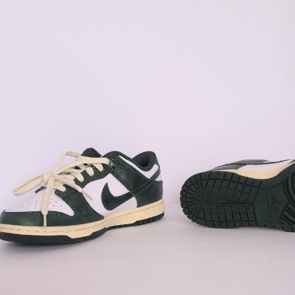 Nike Dunk Low Shiny Forest Green & White Sneakers - Picture 9 of 14